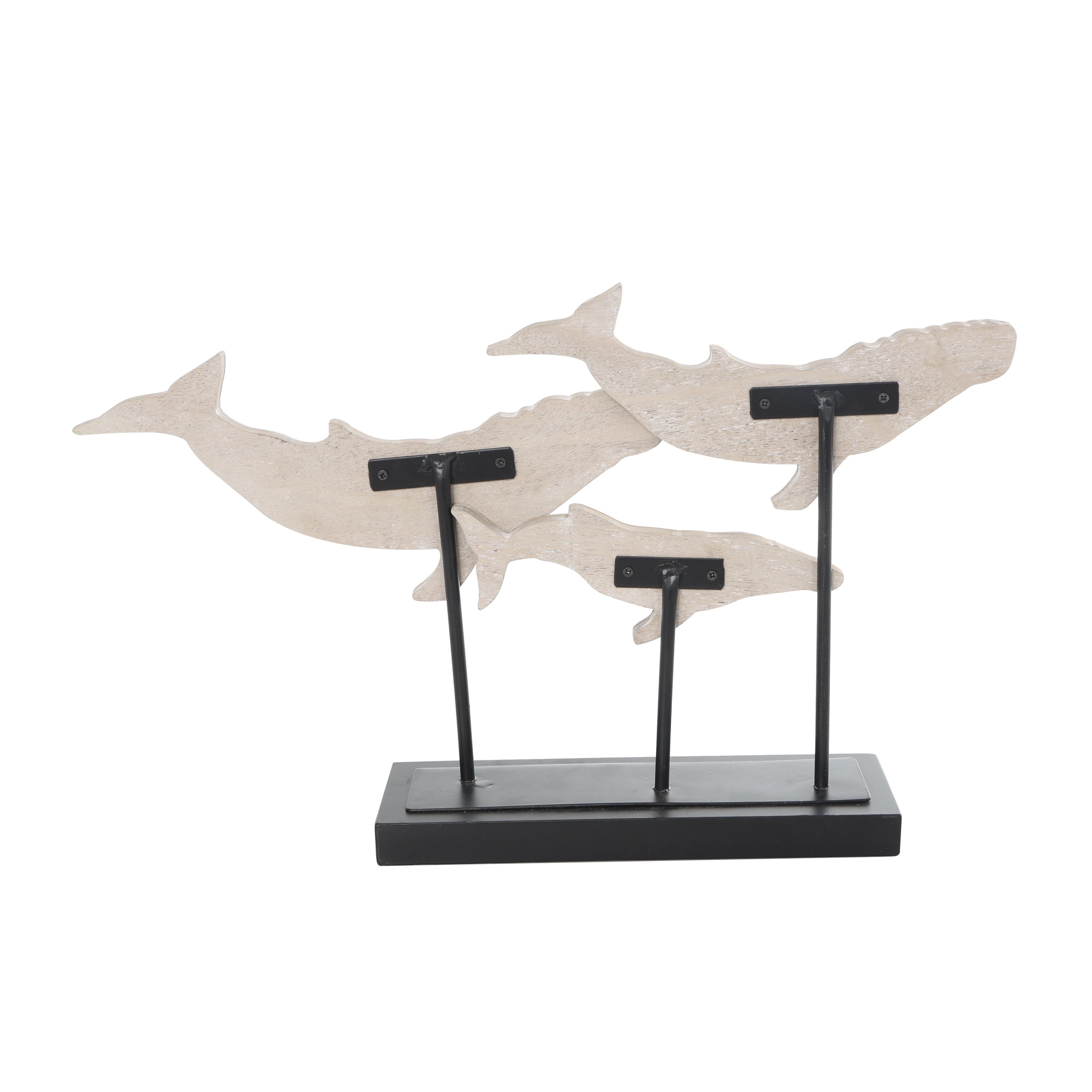 Blue Wooden Textured Whale Sculpture with Black Metal Stand - 20" X 12"