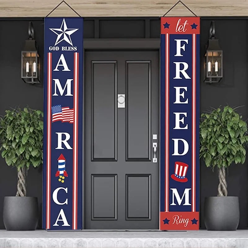 4th of July Porch Sign Patriotic Door Decoration - Fourth of July & Memorial Day Independence Day Flag Day Labor Day Hanging Banner for Yard Indoor Outdoor