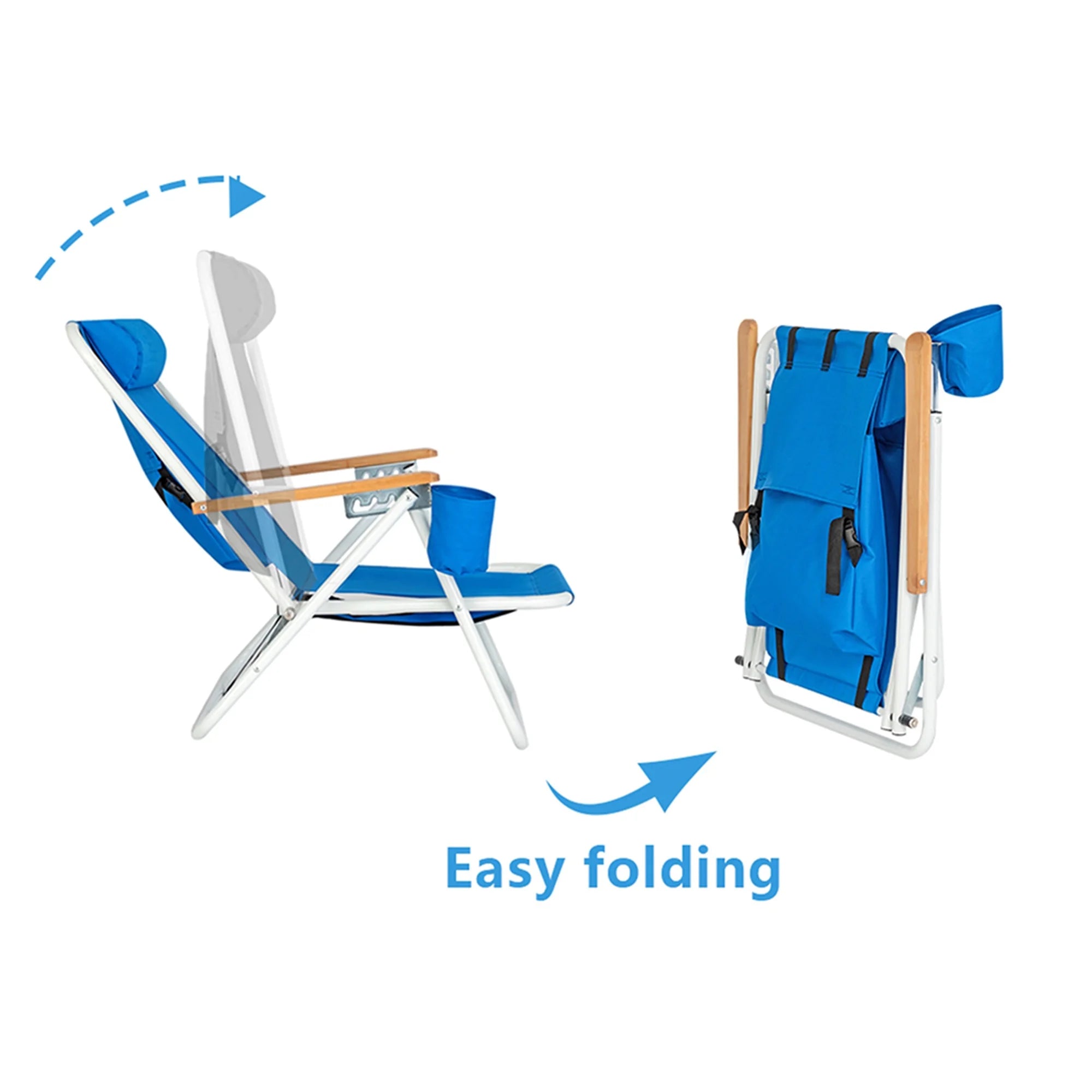 Portable High Strength Beach Chair with Adjustable Headrest, Portable Folding Chair, Reclining Chair 