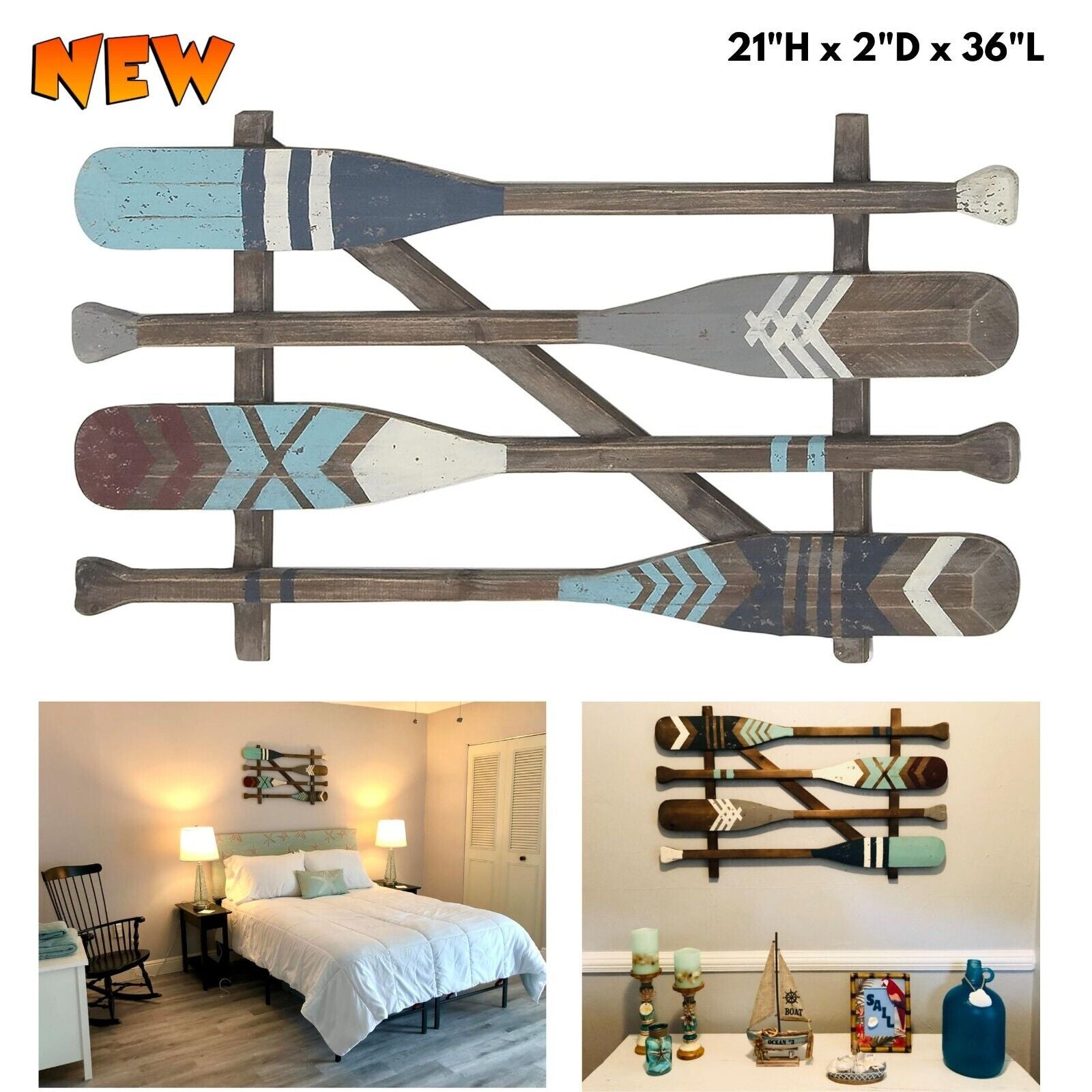 Antique Wood Paddles Canoe Oar Coastal Wall Art Mount Nautical Beach Theme Decor