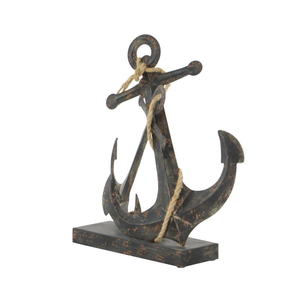 5 In. X 16 In. Black Metal Anchor Sculpture with Jute Rope Accents