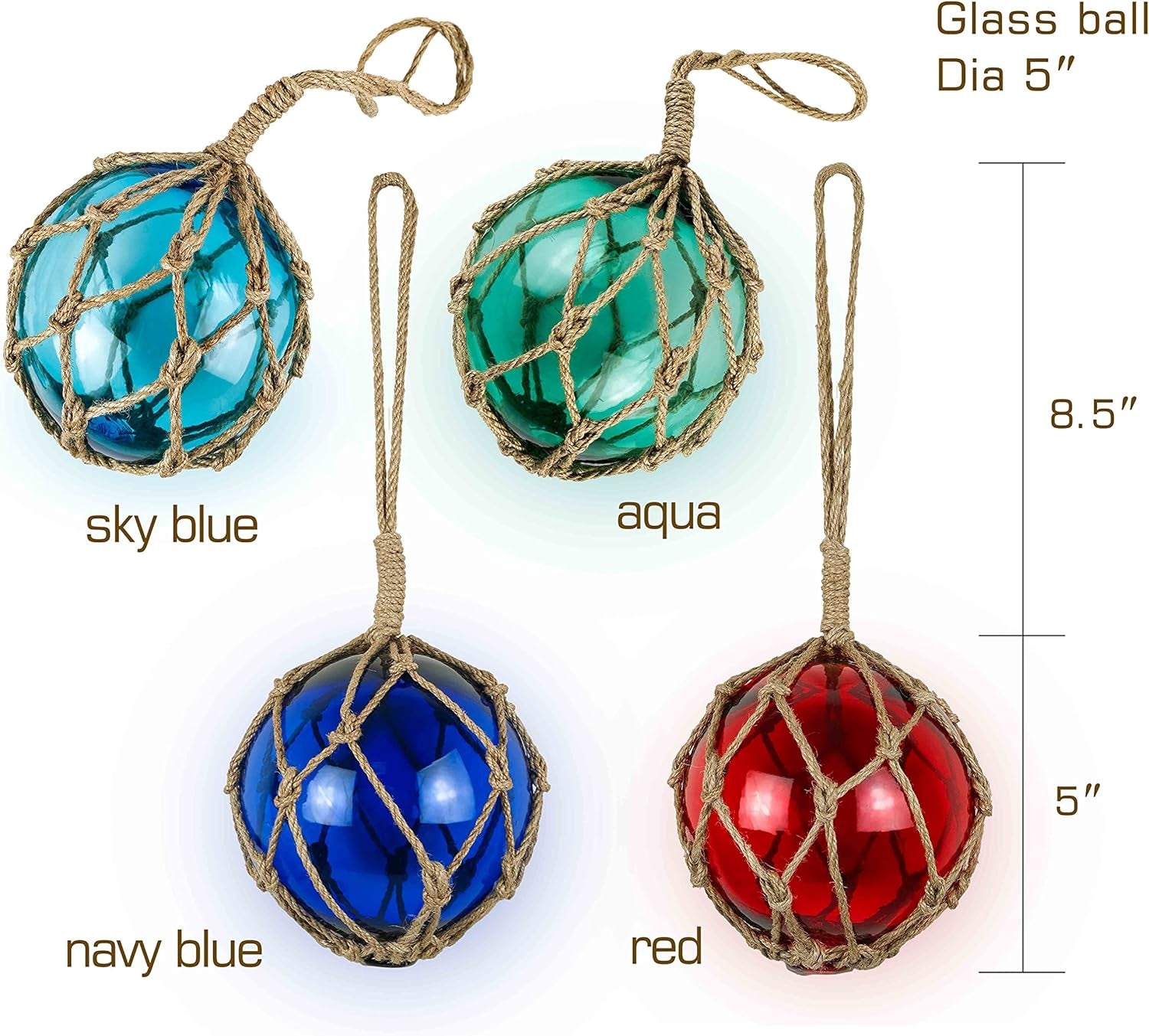 Glass Fishing Float 5" Beach Coastal Decorative Ball for Centerpiece Bowl Glass Fishing Buoy Nautical Decor Ocean Decor Set of 4 Pack