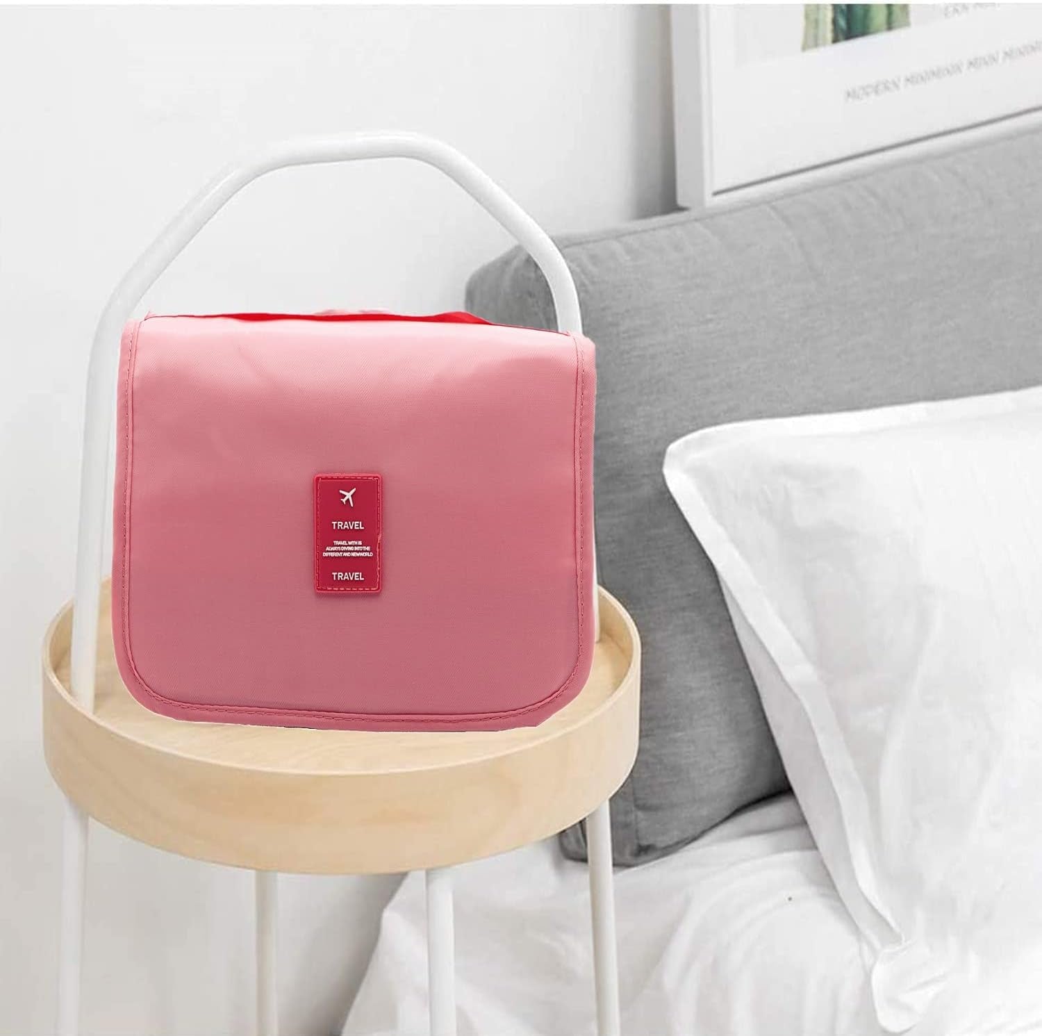 Hanging Toiletry Bag - Large Cosmetic Makeup Travel Organizer for Men & Women with Sturdy Hook (Pink)