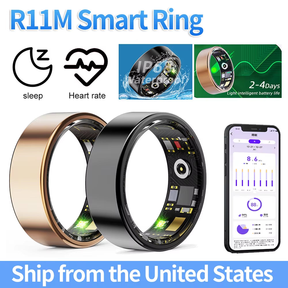 Smart Ring Waterproof Fitness Ring Bluetooth-Compatible 5.0 Multi-Sport Modes Heart Rate Blood Oxygen Sleep Monitoring