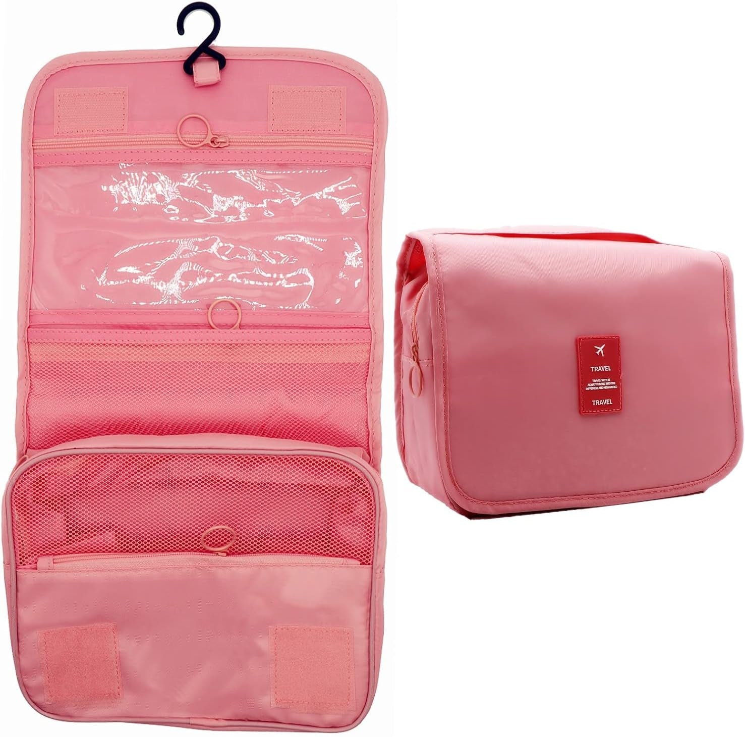 Hanging Toiletry Bag - Large Cosmetic Makeup Travel Organizer for Men & Women with Sturdy Hook (Pink)