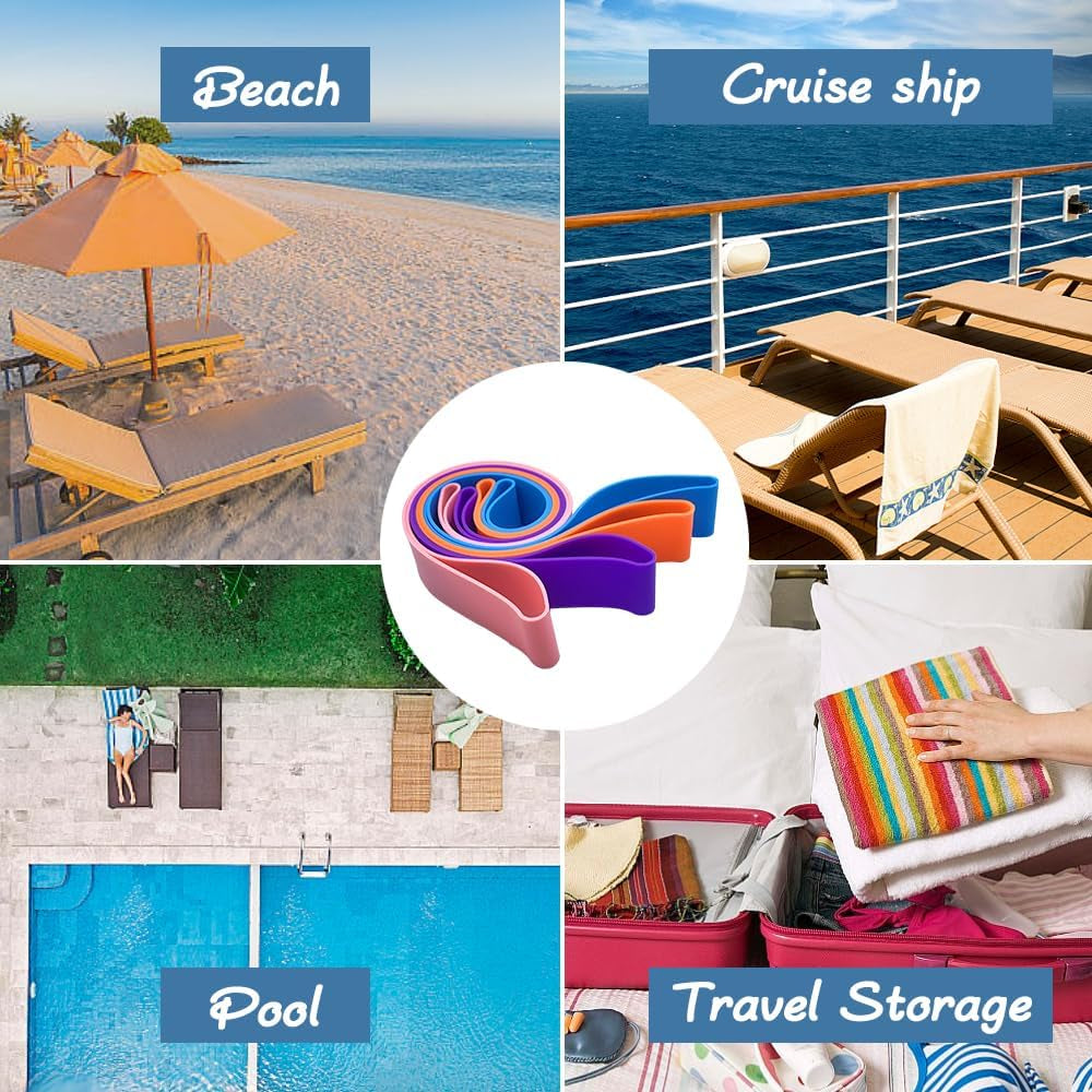 Towel Bands for Cruise & Beach Chairs - Cruise & Beach Pool Chairs Ship Essentials - Must Haves Alternative to Beach Towel Clips - Vacation Towel Bands Accessory Gifts - Thicken 4 PCS