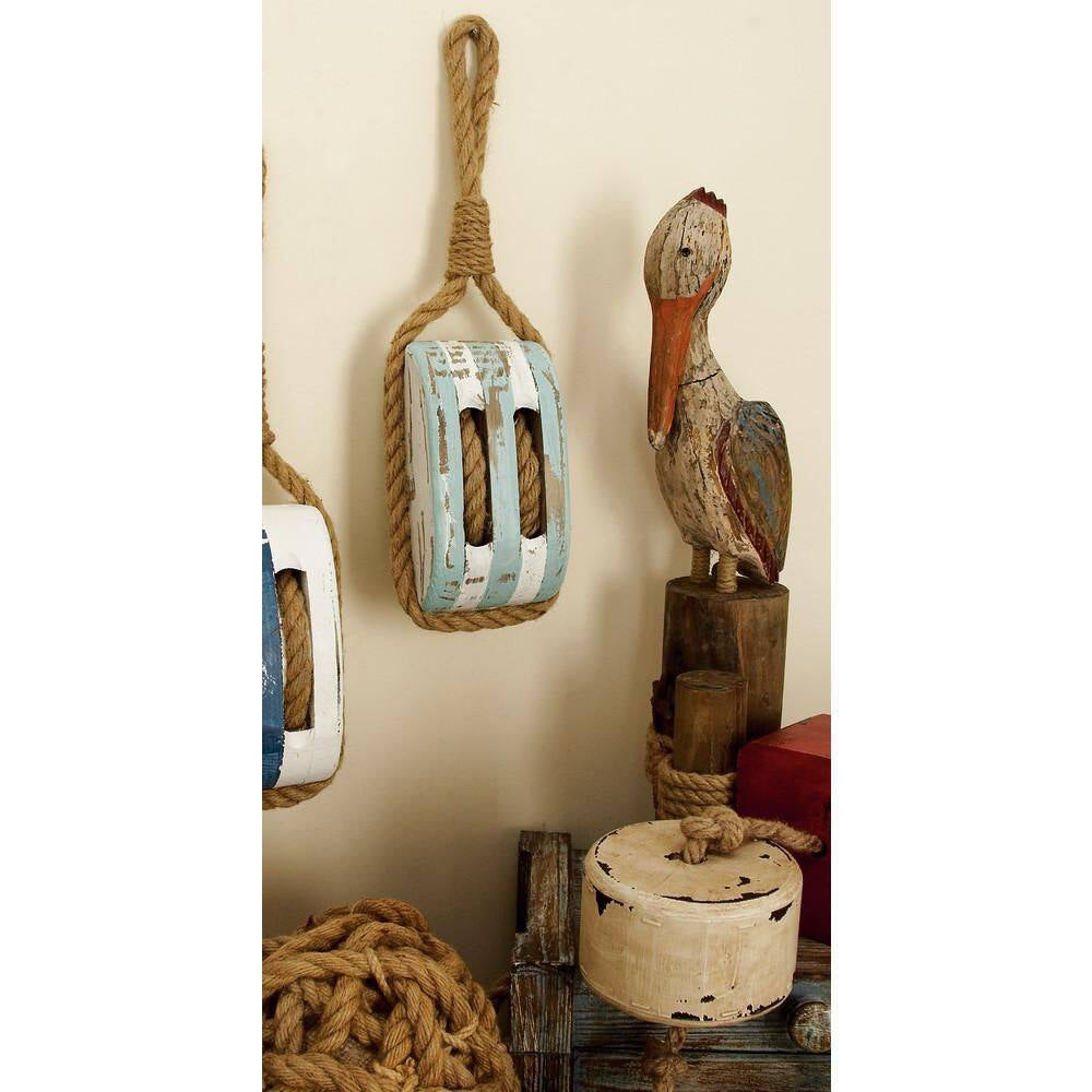 Wood Blue Pulley Sail Boat Wall Decor - 14 In. X 4 In.