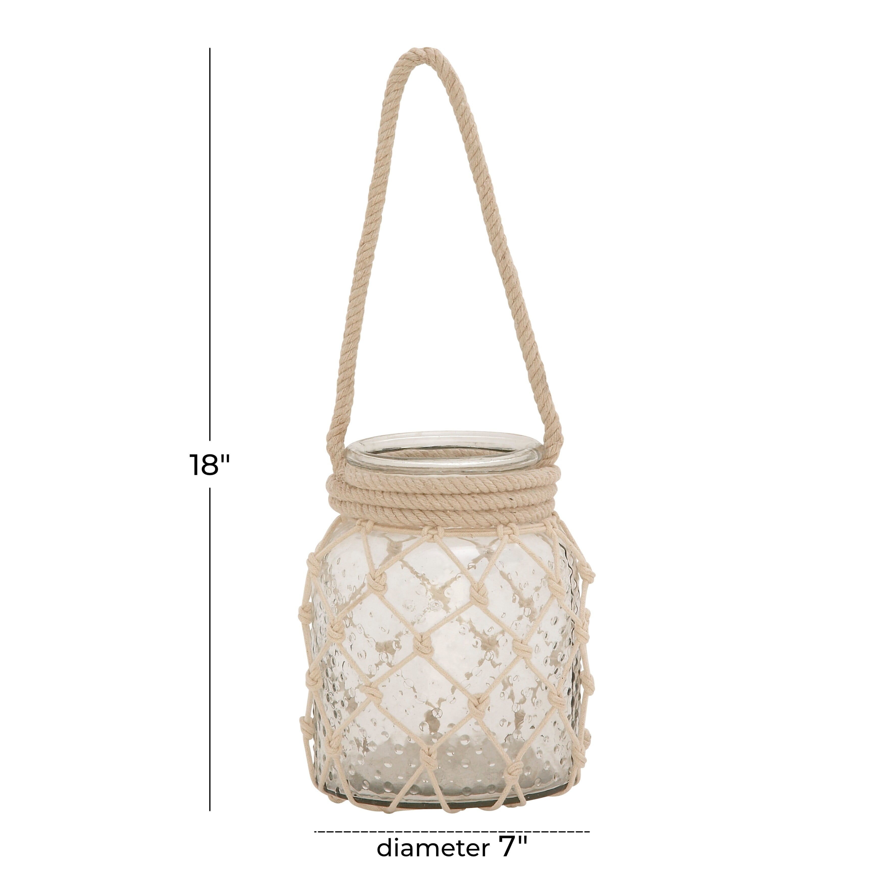 Clear Glass Decorative Candle Lantern with Rope Handle - 7 X 7 X 18