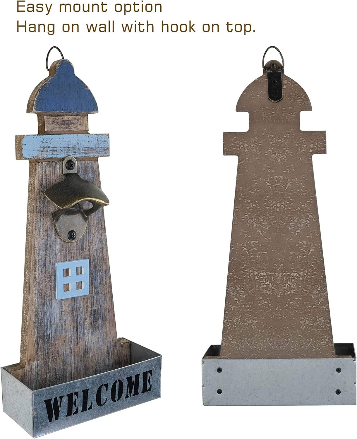 Beach Decor Bottle Opener Wall Mounted with Catcher, Beer Opener and Welcome Sign Set of 2 Pack