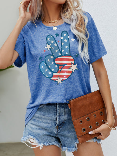  Round Neck USA Short Sleeve Printed Day T-shirt blur