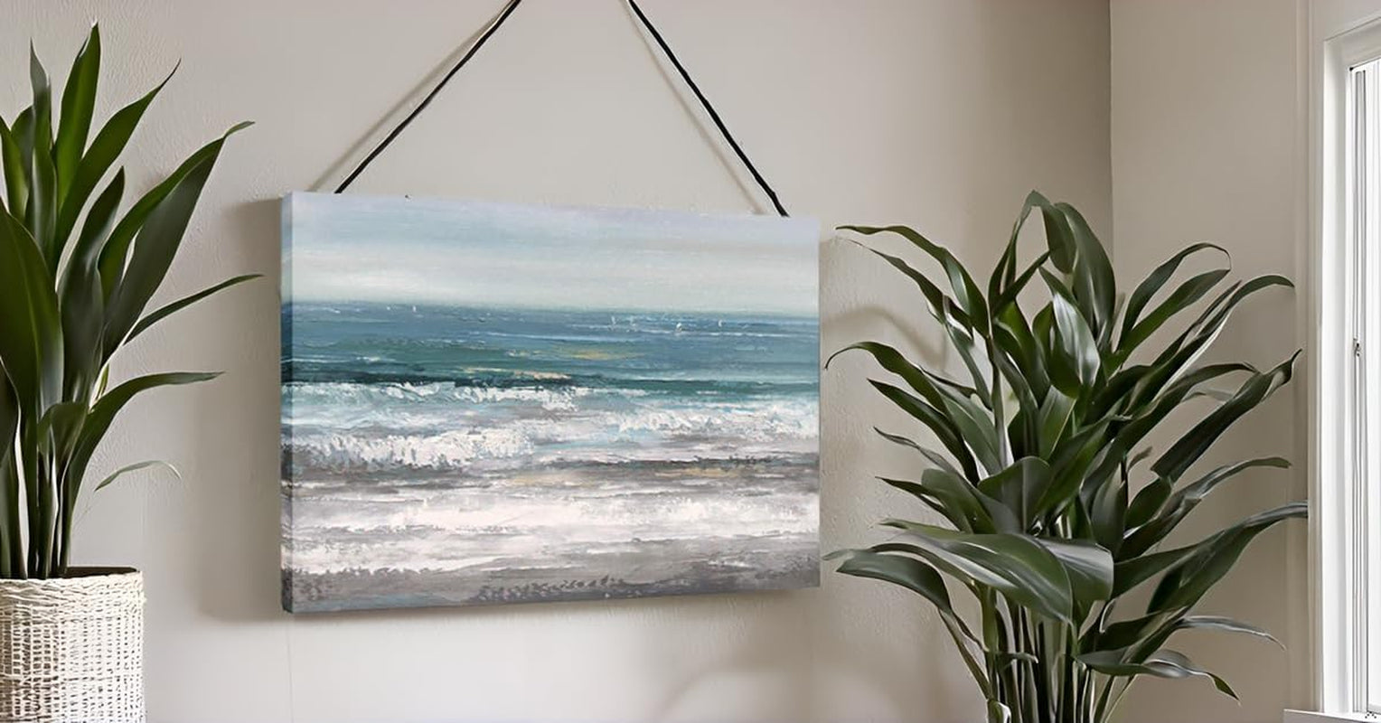 Large Living Room Wall Arts Hand Painted Modern Abstract Seascape Canvas Oil Painting Ocean Beach Coastal Picture Artwork for Home Decor