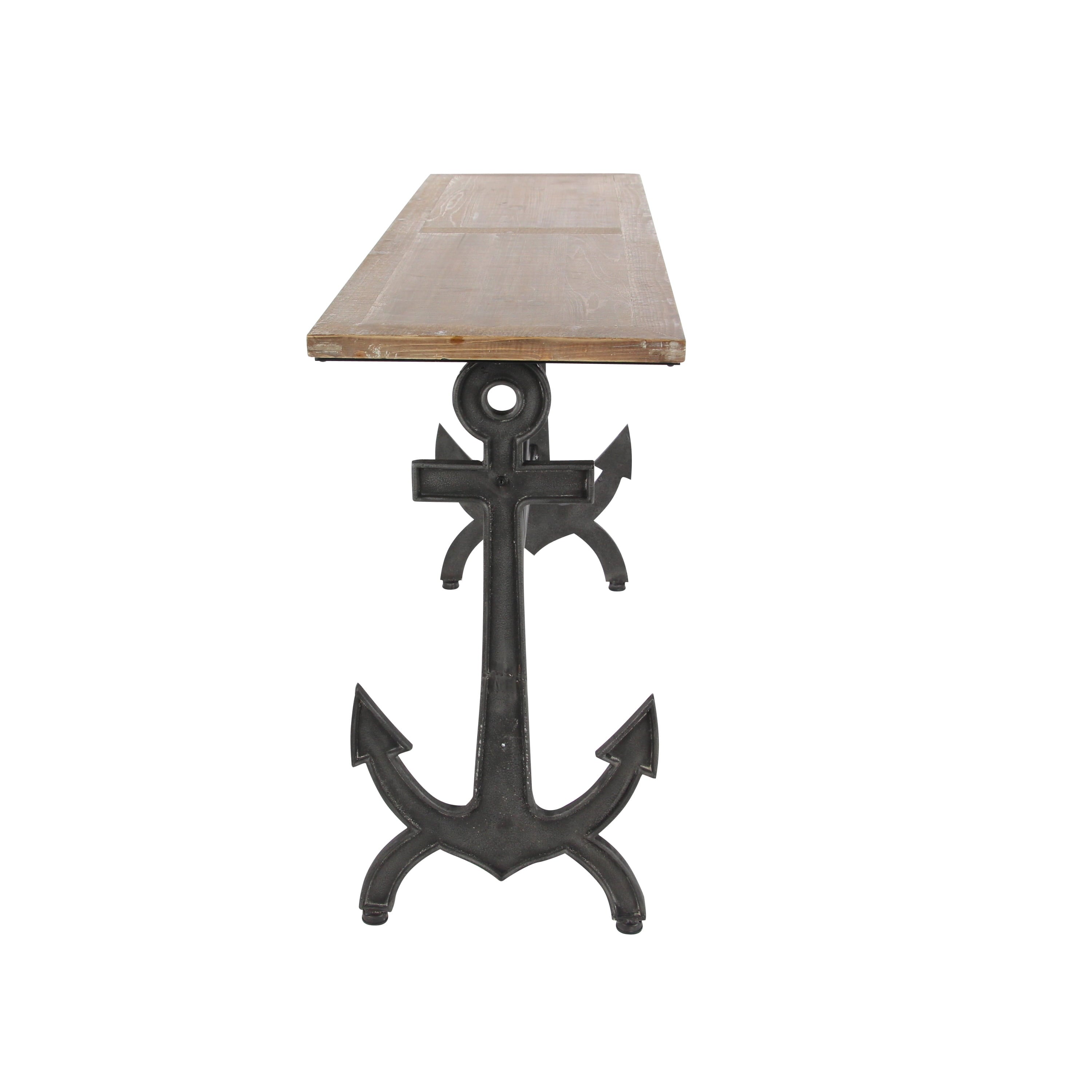 Brown/Black Coastal Rectangular Metal Console Table with Metal Anchor Shaped Base, 48"W X 31"H