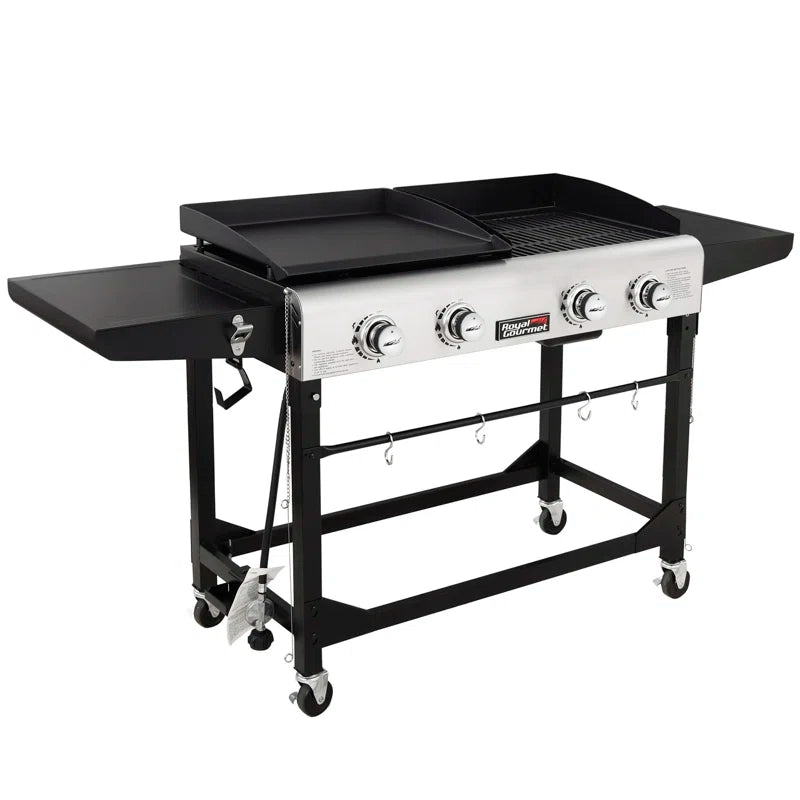 Burner Gas Grill and Griddle Combo with Side Table
