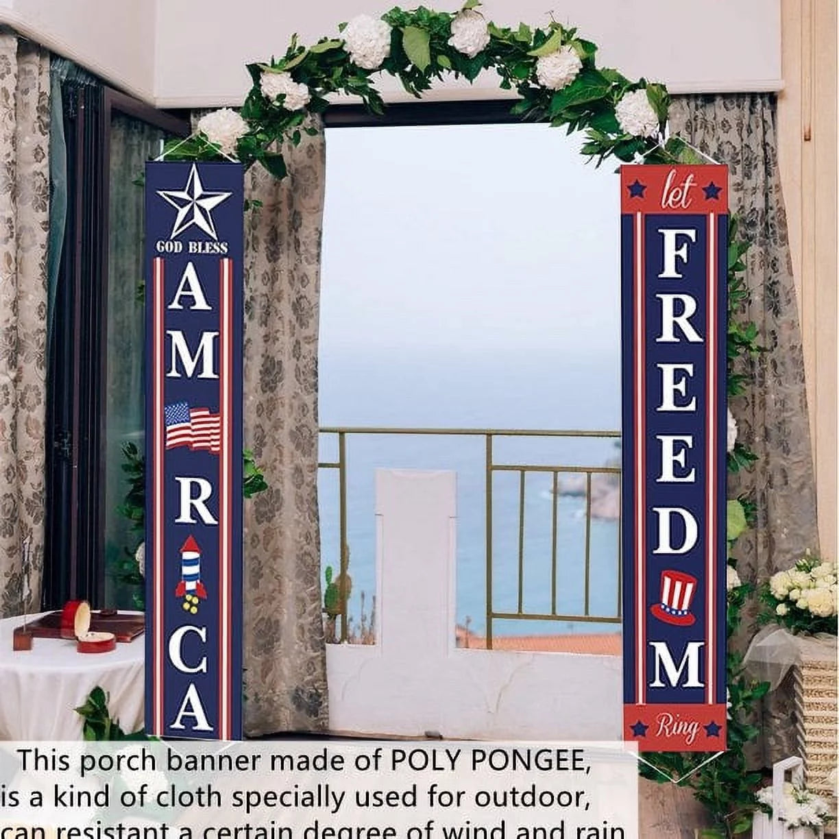 4th of July Porch Sign Patriotic Door Decoration - Fourth of July & Memorial Day Independence Day Flag Day Labor Day Hanging Banner for Yard Indoor Outdoor
