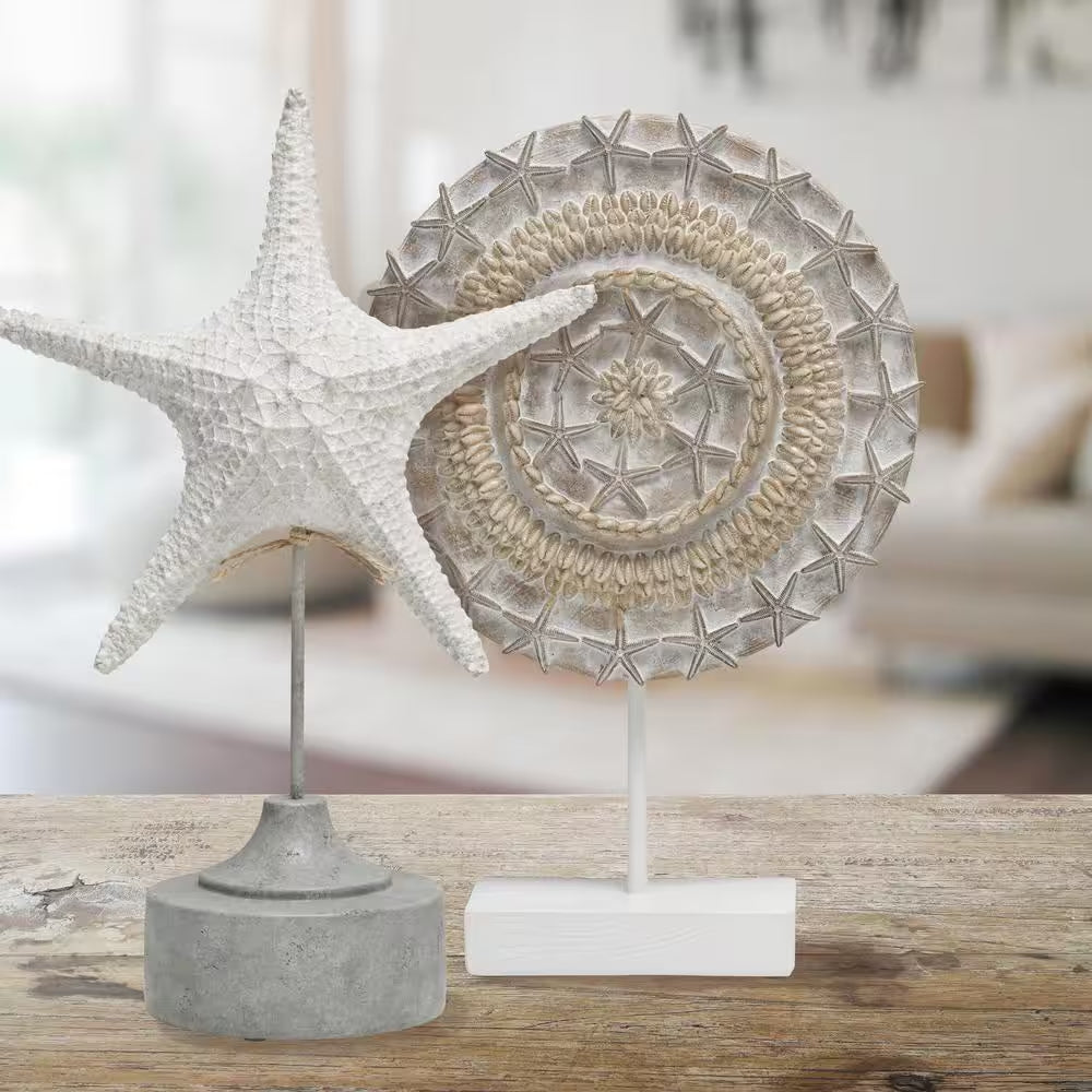 Set of 2-White Coastal round Tabletop Decor