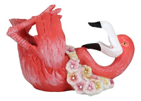 Tropical Paradise Pink Flamingo with Floral Garland Neck Wreath Wine Holder