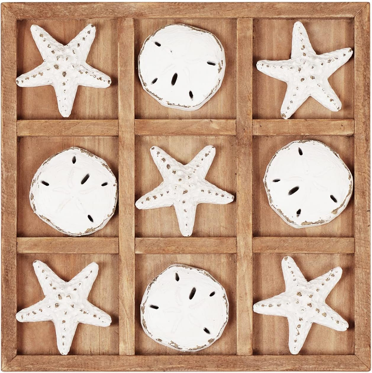 Beach Tic Tac Toe for Fun Starfish Sand Dollar Coastal House Coffee Table Decor Wood Board Travel Game