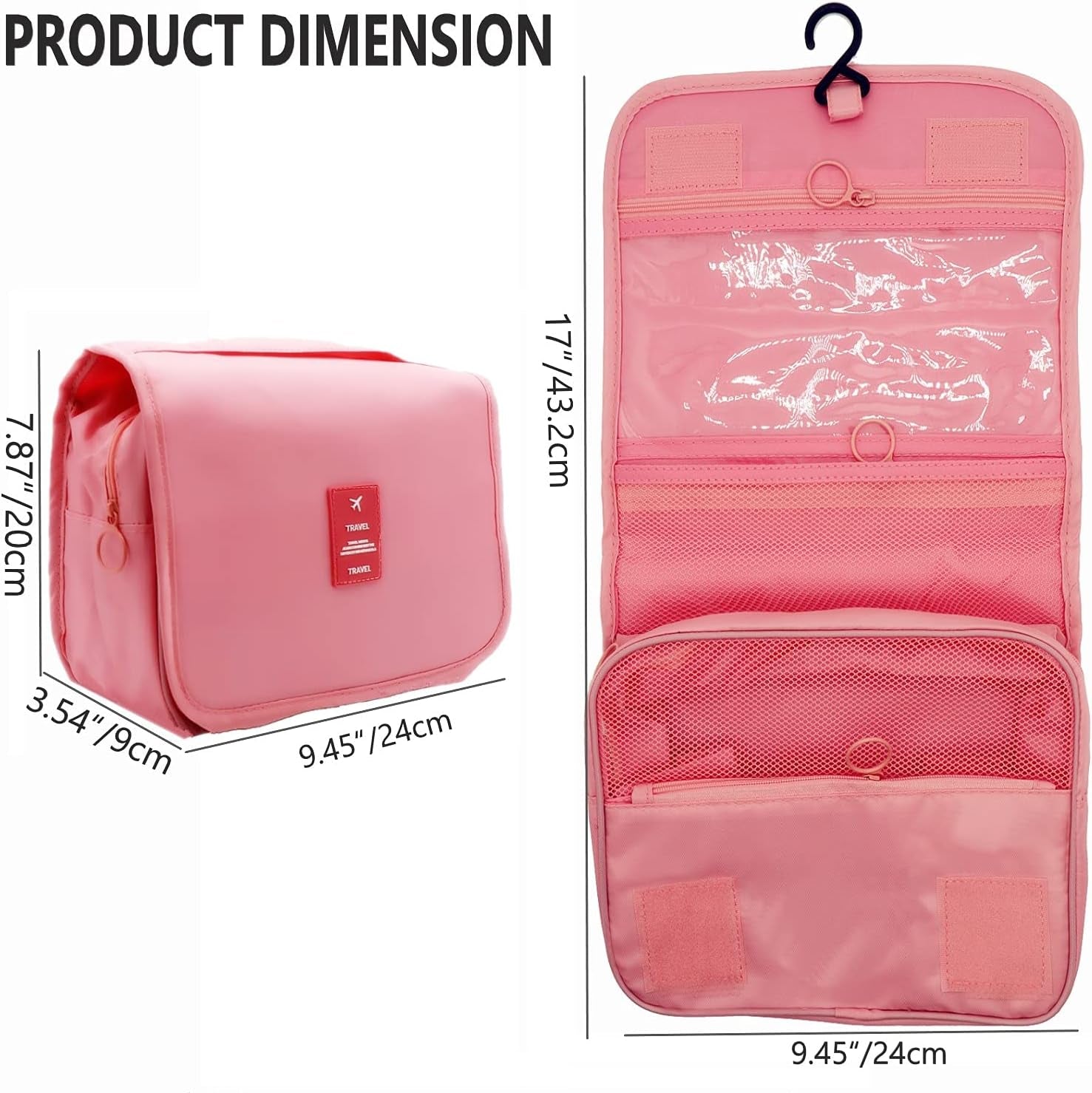 Hanging Toiletry Bag - Large Cosmetic Makeup Travel Organizer for Men & Women with Sturdy Hook (Pink)