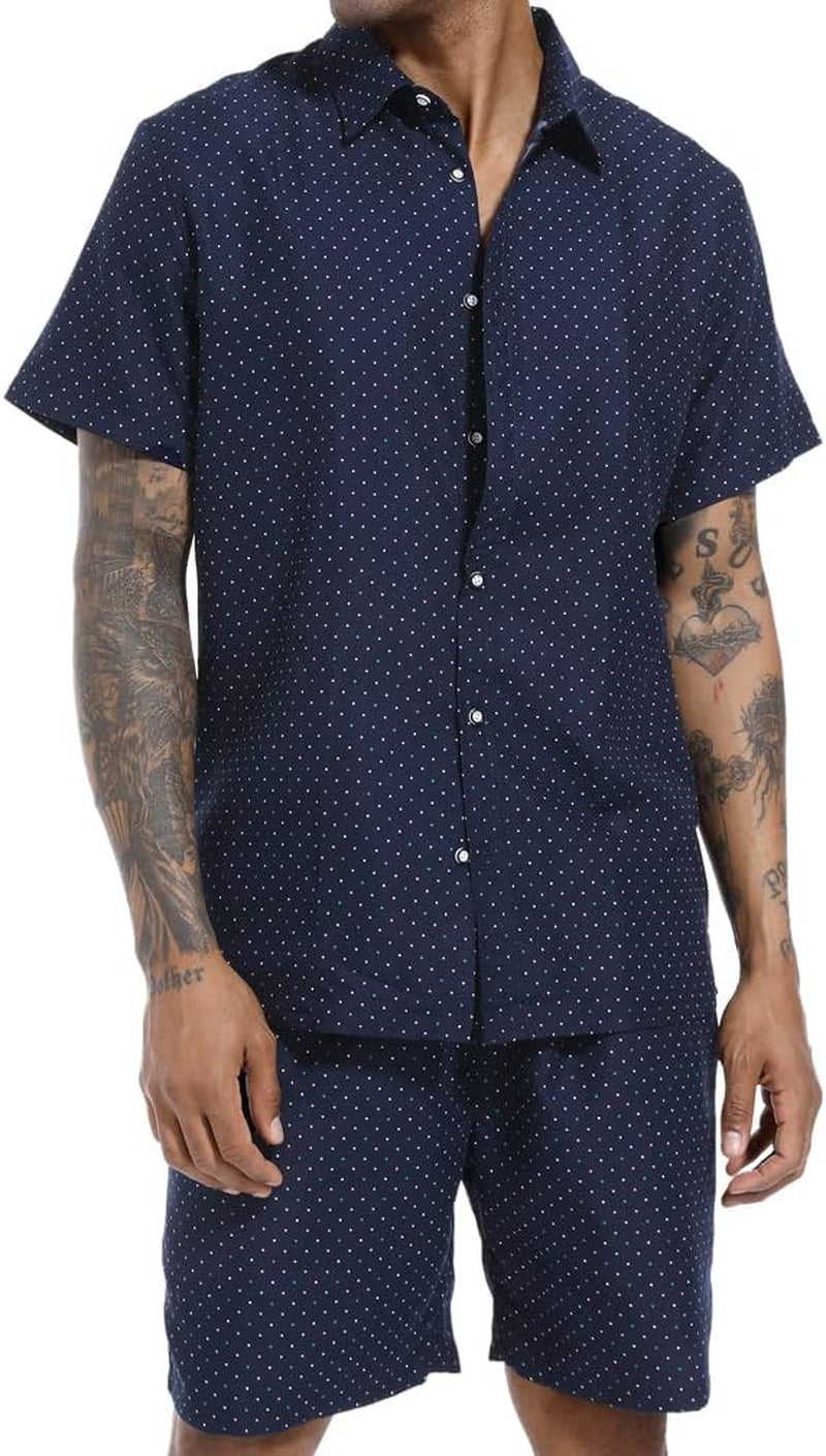 Men's Floral 2 Piece Tracksuit Casual Button down Short Sleeve Hawaiian Shirt and Shorts Suit