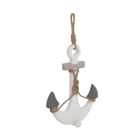 White Wooden Anchor Wall Decor with Hanging Rope