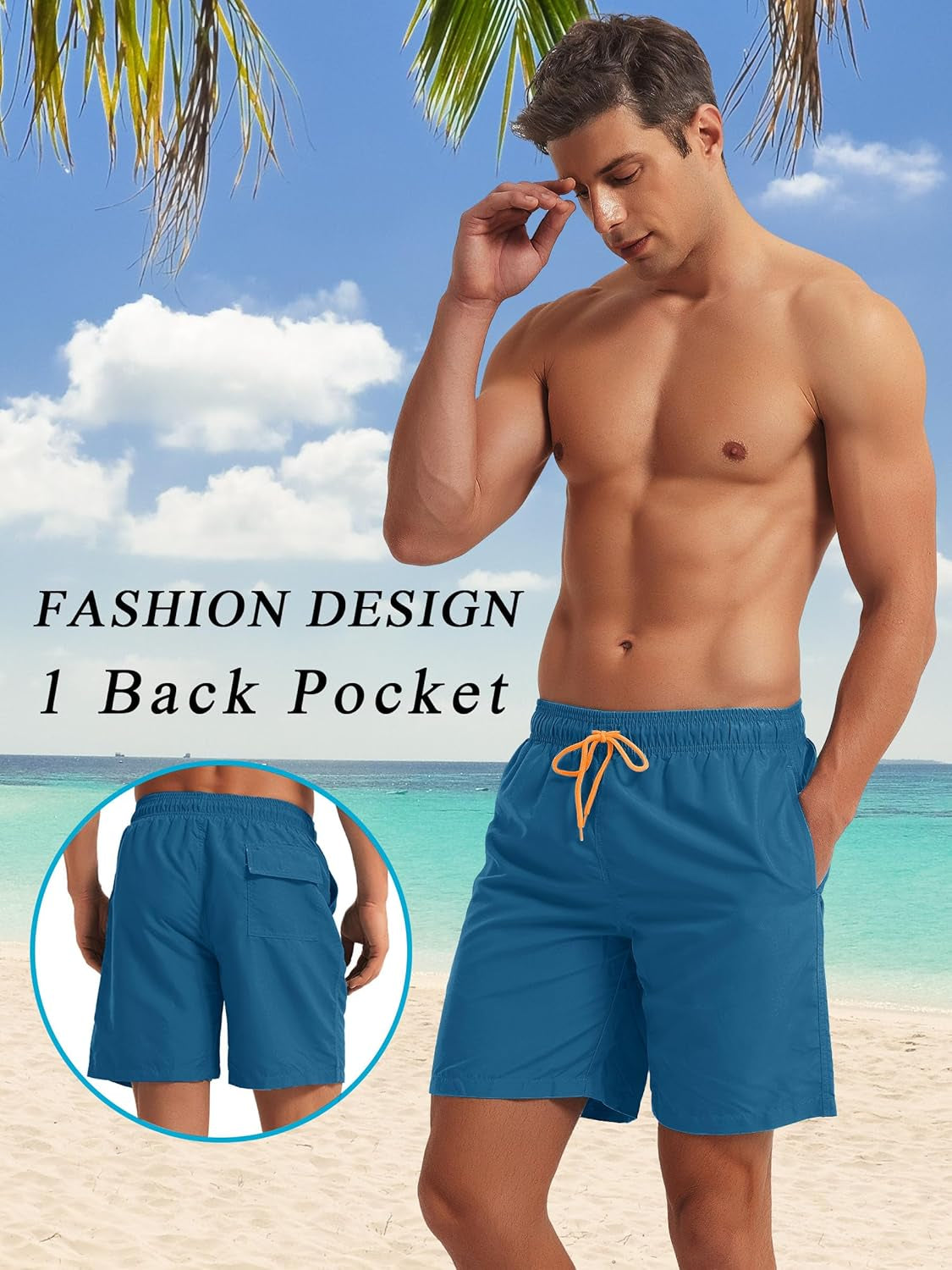 Men's Summer Swim Trunks Quick Dry Surf Shorts Bathing Suit Shorts with Mesh Lining