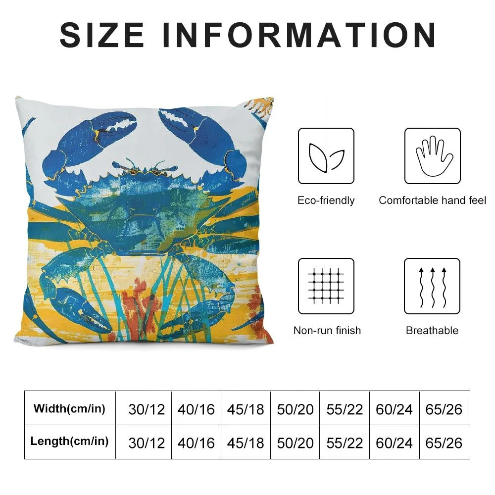 Blue Crab Coastal Premium Indoor/Outdoor Pillowcase Patio Decoration Watercolor Marine Decoration Marine Life Armchair Pillowcase 18" X 18" Blue Crab