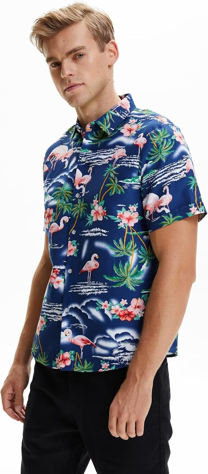Pack Hawaiian Shirt for Men Flamingo Short Sleeve Casual Button down Shirts Summer Beach Shirt