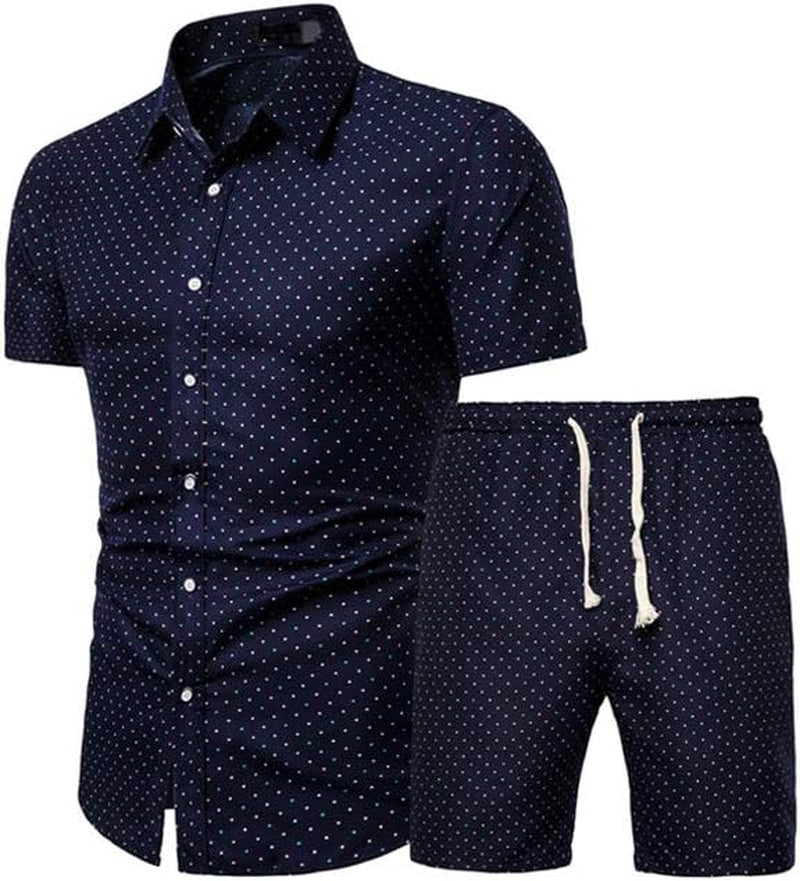 Men's Floral 2 Piece Tracksuit Casual Button down Short Sleeve Hawaiian Shirt and Shorts Suit