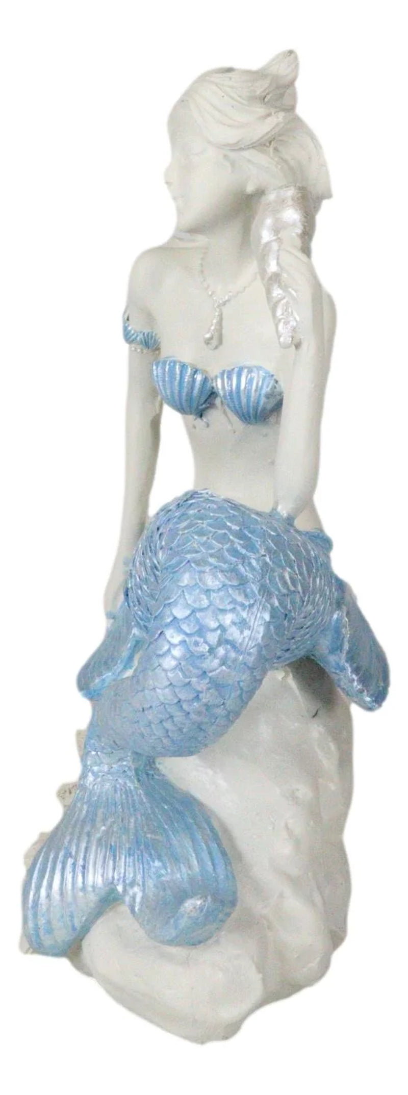 Ocean Goddess Pretty Mermaid with Blue Tail Holding Conch 8"Tall Figurine