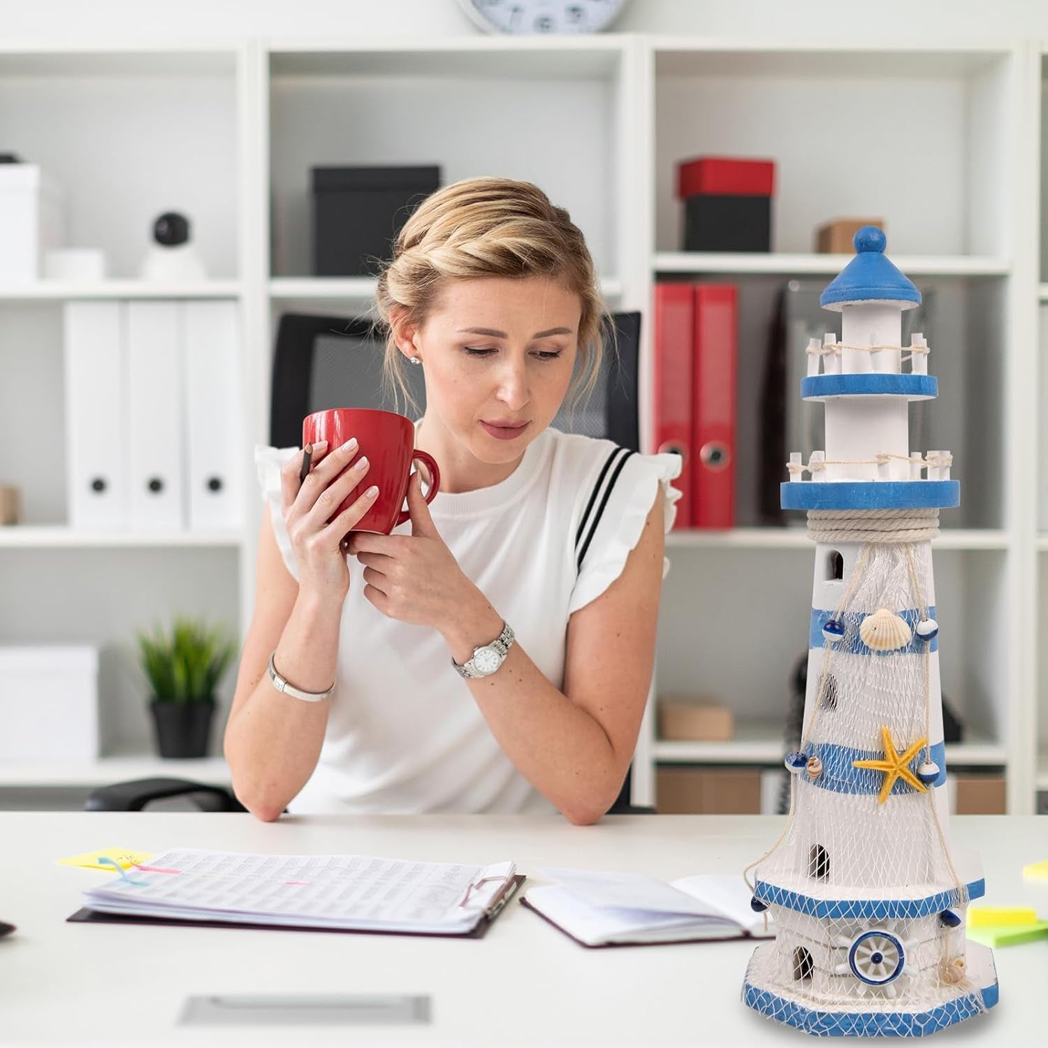 Nautical Ocean Lighthouse Decor for Home - 15.0" Nautical Lighthouse Decor, Mediterranean Sea Beach Style Watchtower, Outdoor Wooden Nautical Tower 