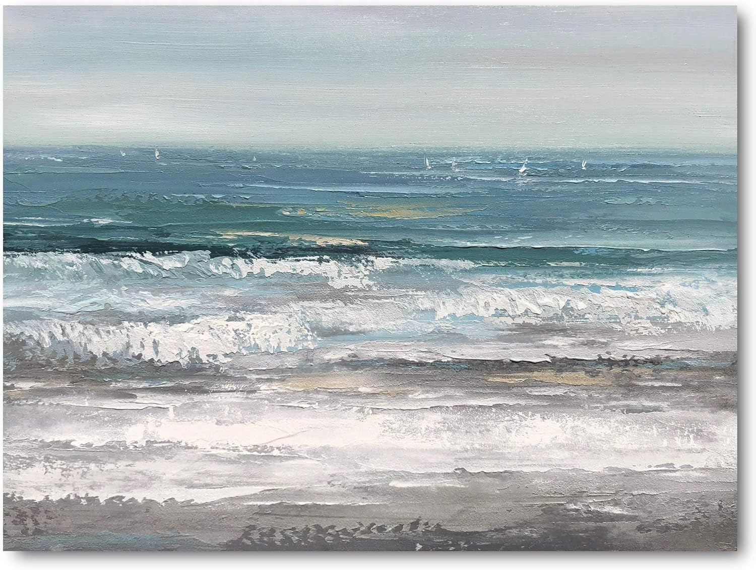 Large Living Room Wall Arts Hand Painted Modern Abstract Seascape Canvas Oil Painting Ocean Beach Coastal Picture Artwork for Home Decor