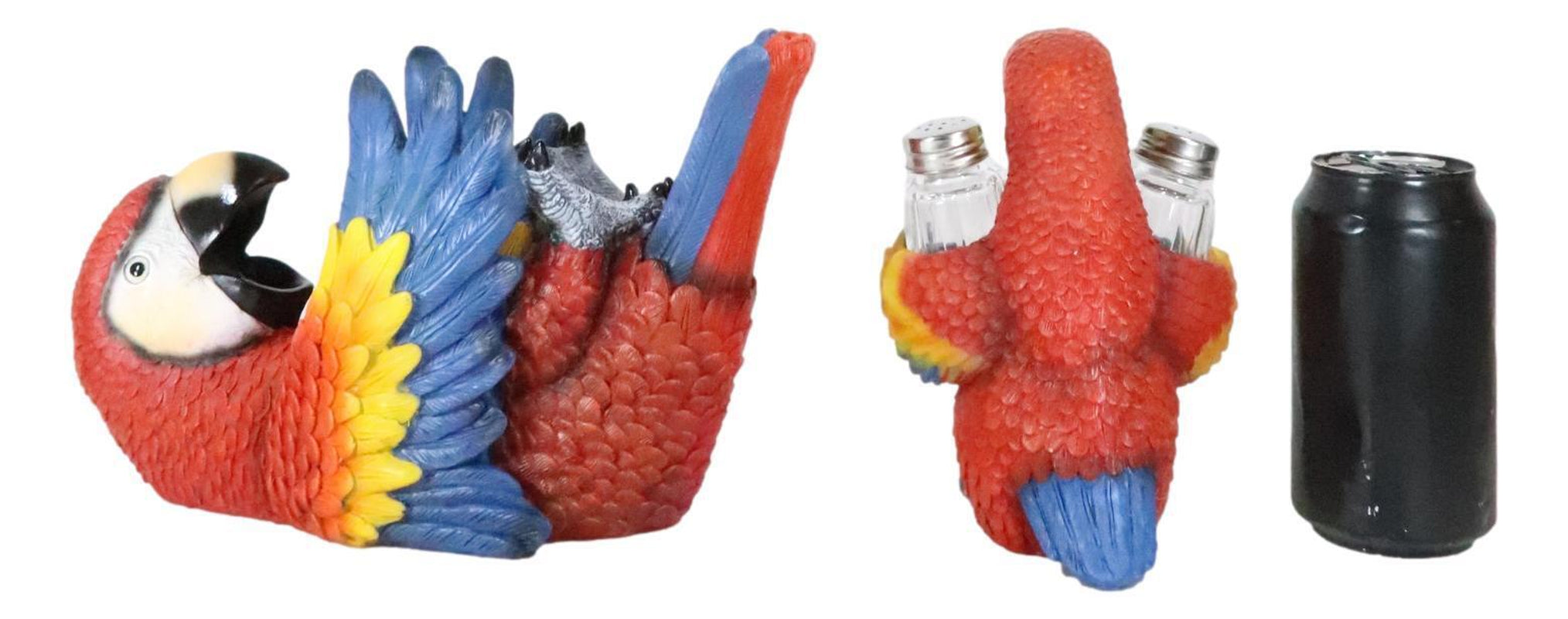 Red Scarlet Macaw Parrot Wine Bottle and Salt Pepper Shakers Holder Figurine Set