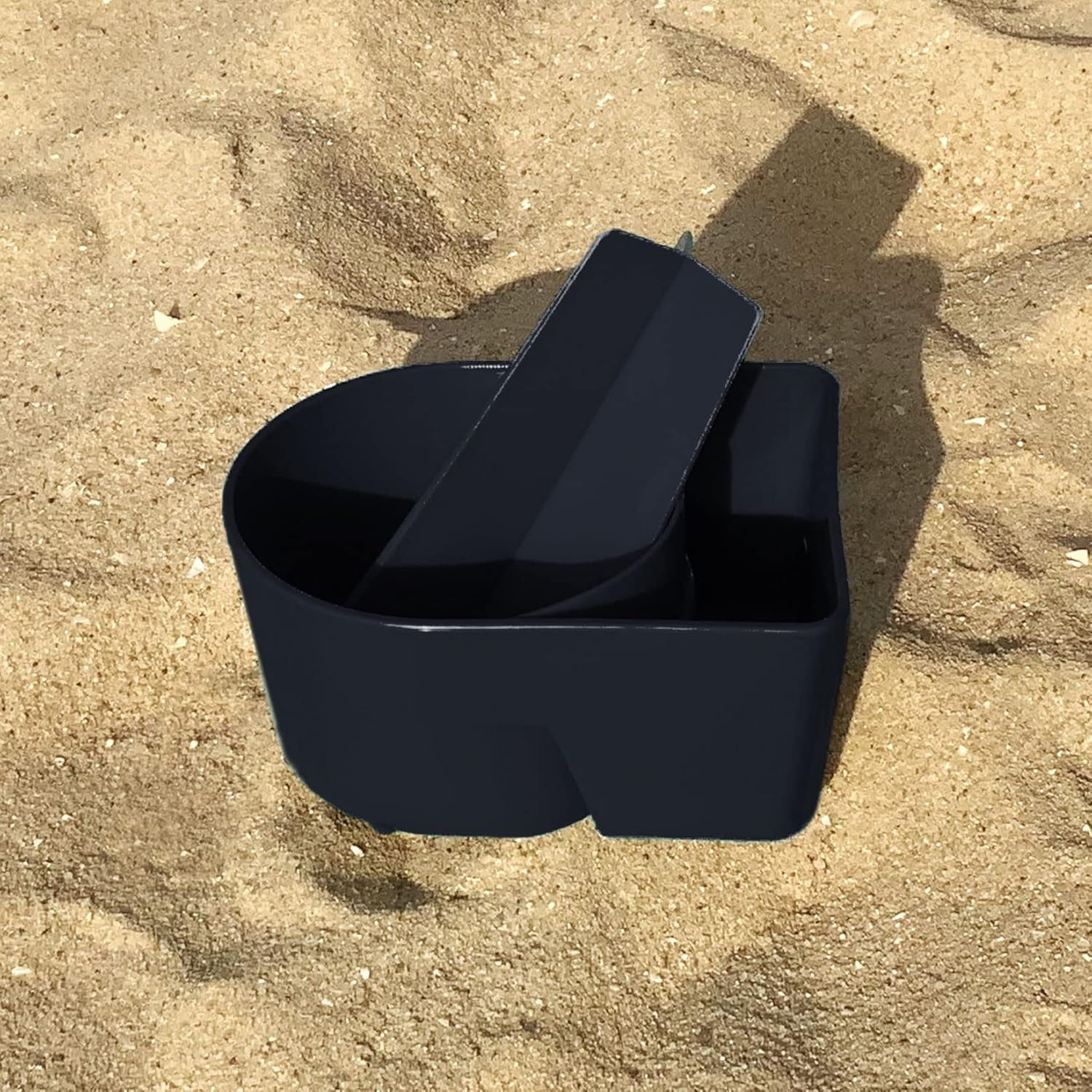 Beach Cup Holder with Pocket, Multi-Functional Sand Cup Holder for Beverage Phone Sunglasses Key, Beach Accessory Drink Sand Coaster, 2-Pack, Navy