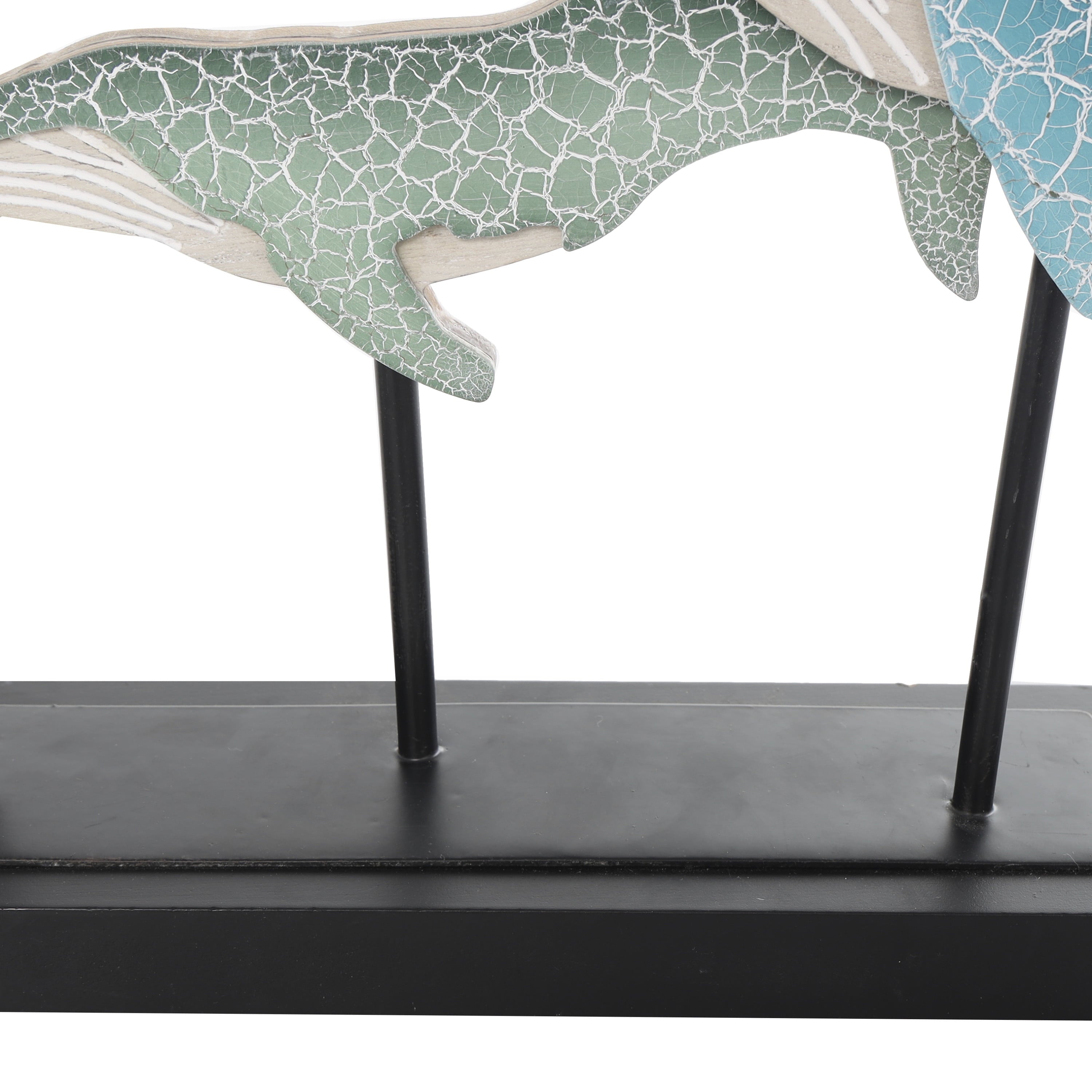 Blue Wooden Textured Whale Sculpture with Black Metal Stand - 20" X 12"