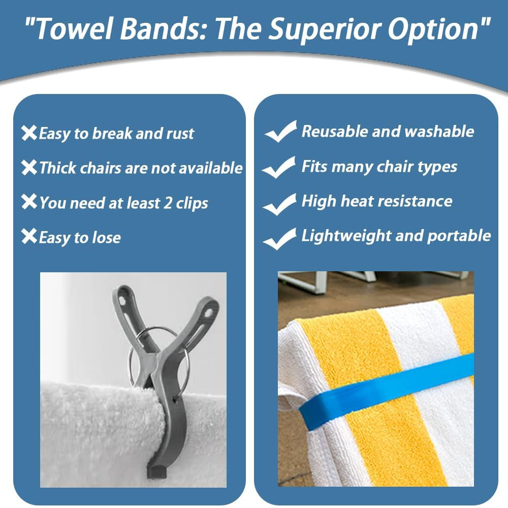 Towel Bands for Cruise & Beach Chairs - Cruise & Beach Pool Chairs Ship Essentials - Must Haves Alternative to Beach Towel Clips - Vacation Towel Bands Accessory Gifts - Thicken 4 PCS