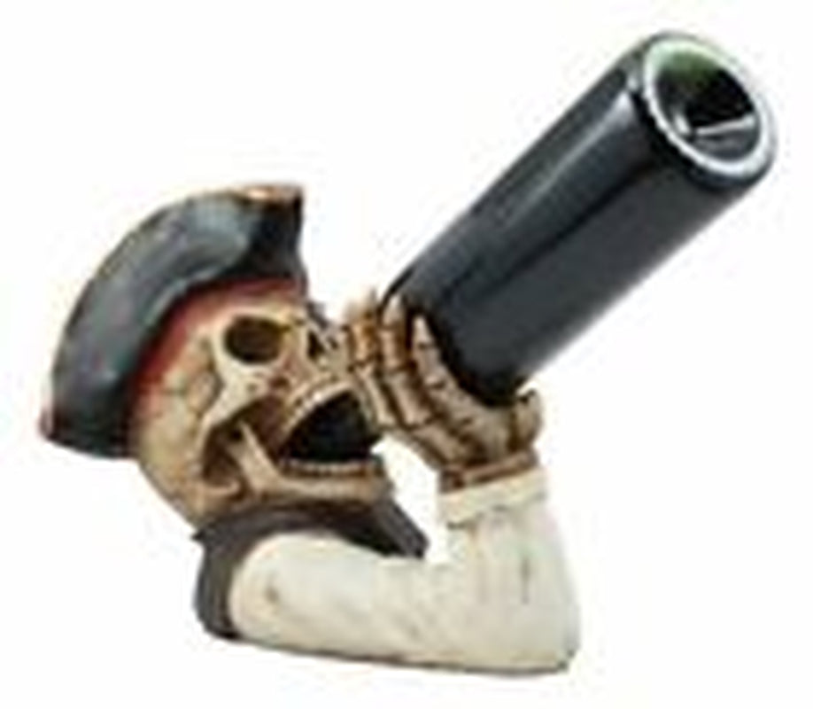 Polyresin Wicked Pirate Captain Hook Skeleton Wine Bottle Holder 8" Tall
