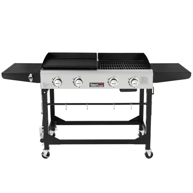 Burner Gas Grill and Griddle Combo with Side Table