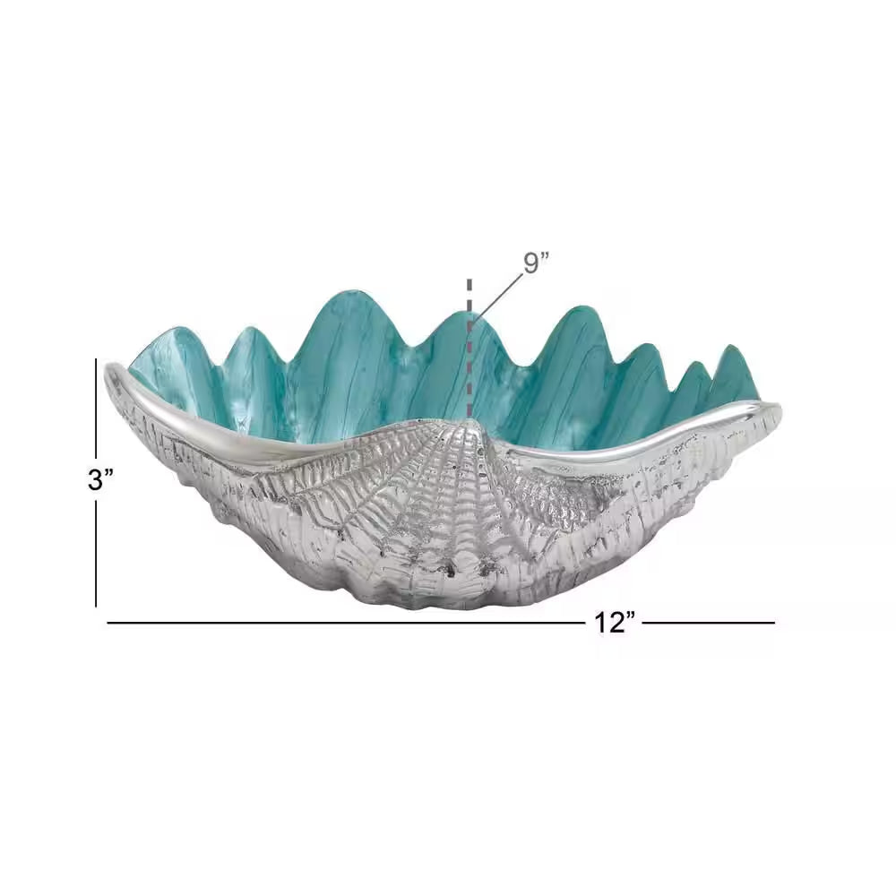 Silver Shell Shell Decorative Serving Bowl with Enamel Interior