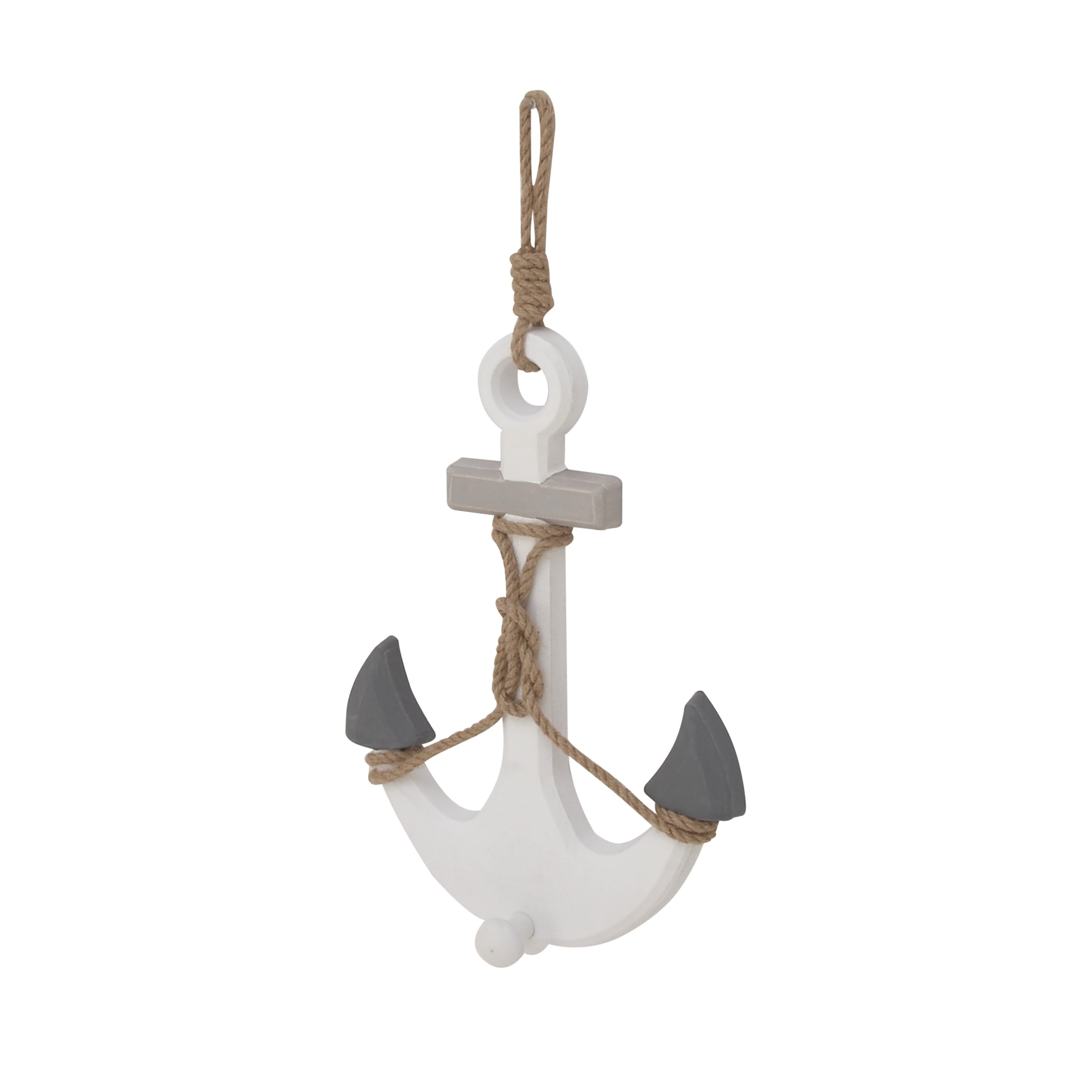 White Wooden Anchor Wall Decor with Hanging Rope