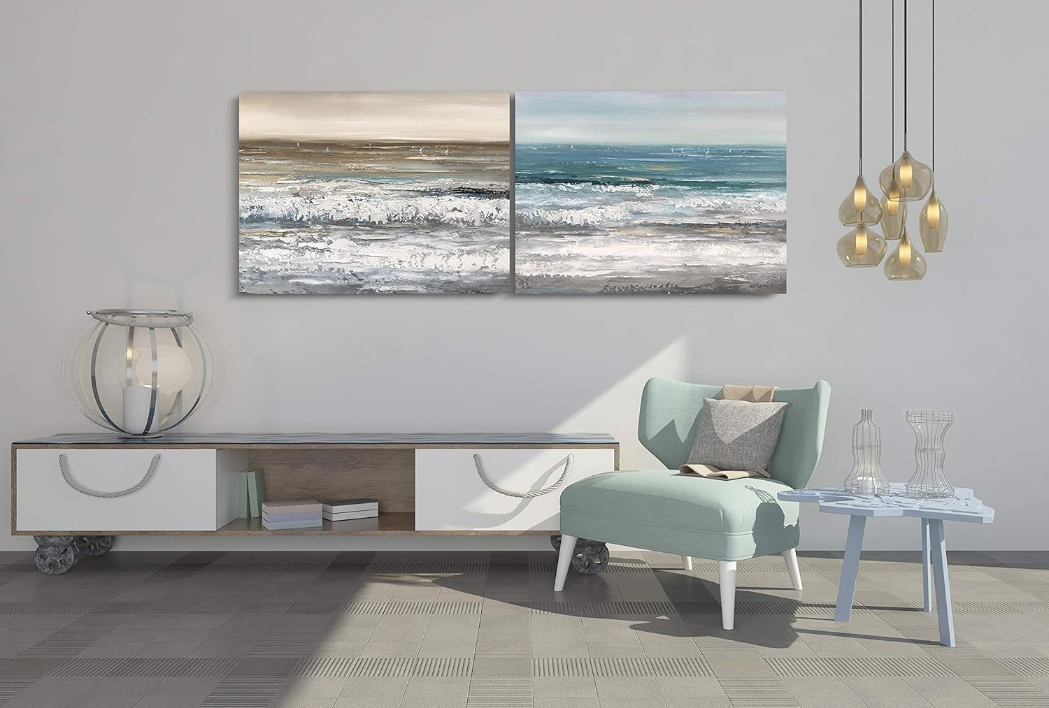 Large Living Room Wall Arts Hand Painted Modern Abstract Seascape Canvas Oil Painting Ocean Beach Coastal Picture Artwork for Home Decor