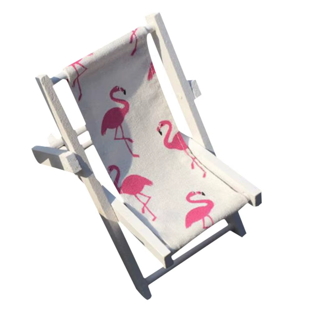 Pink Flamingo Pineapple Pattern Wooden Mini Beach Chair Desktop Figurines Miniatures Home Decor
