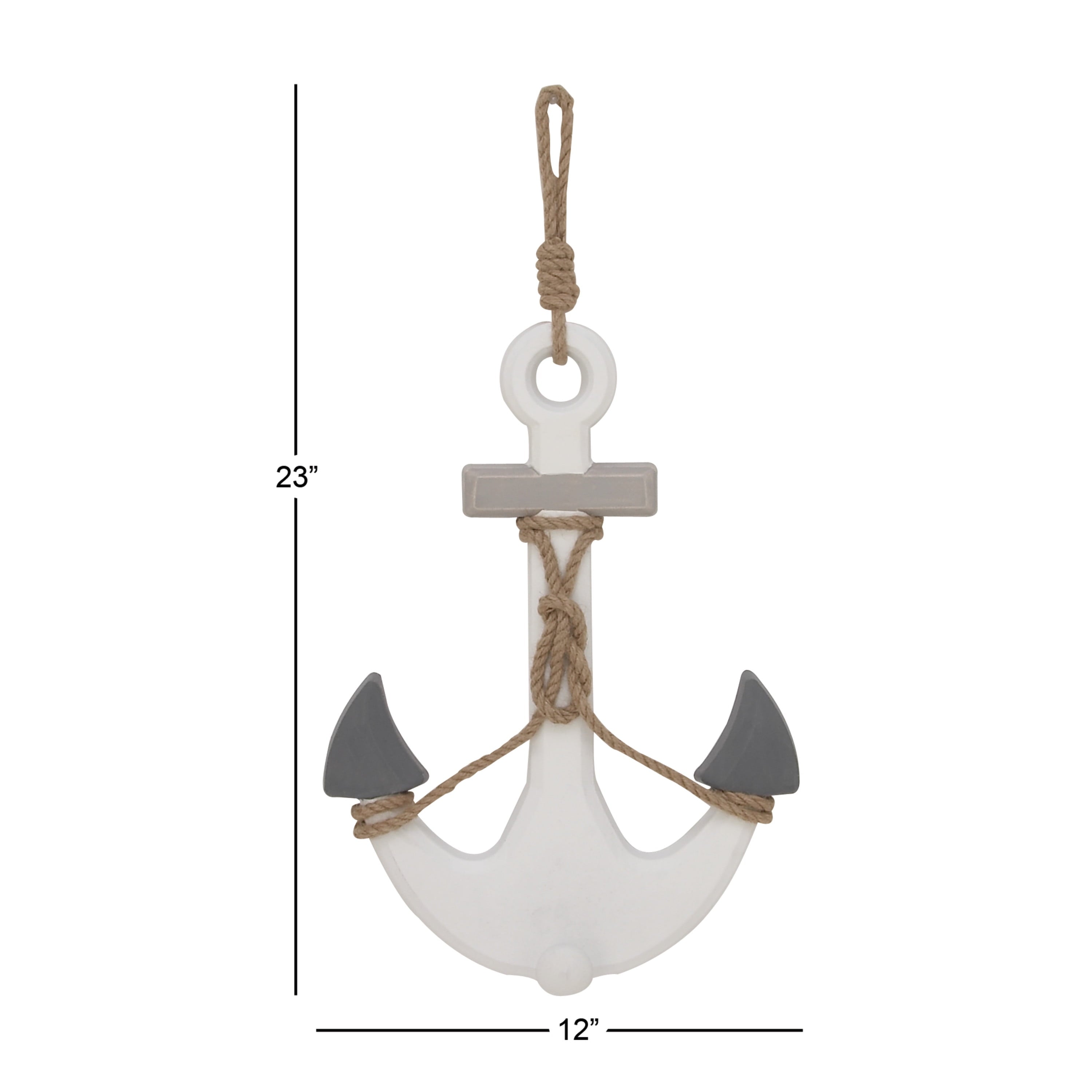 White Wooden Anchor Wall Decor with Hanging Rope