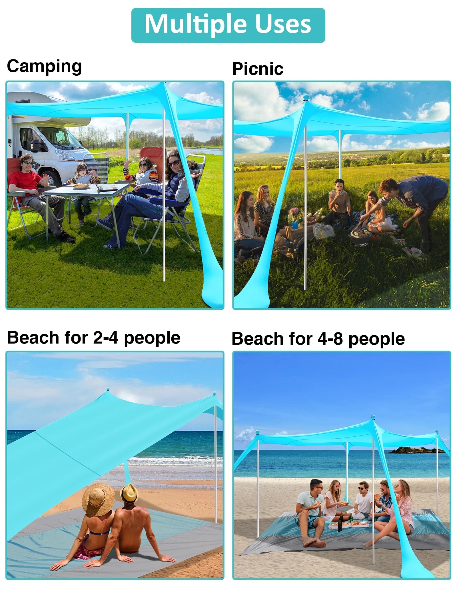 Beach Tent Canopy 10'X10' Beach Tents Sun Shelter 6-8 Person Beach Canopy Tent Sun Shade Easy Setup Pop up Beach Shade Canopy Portable Beach Tent UPF 50+ Waterproof Windproof Beach Canopy