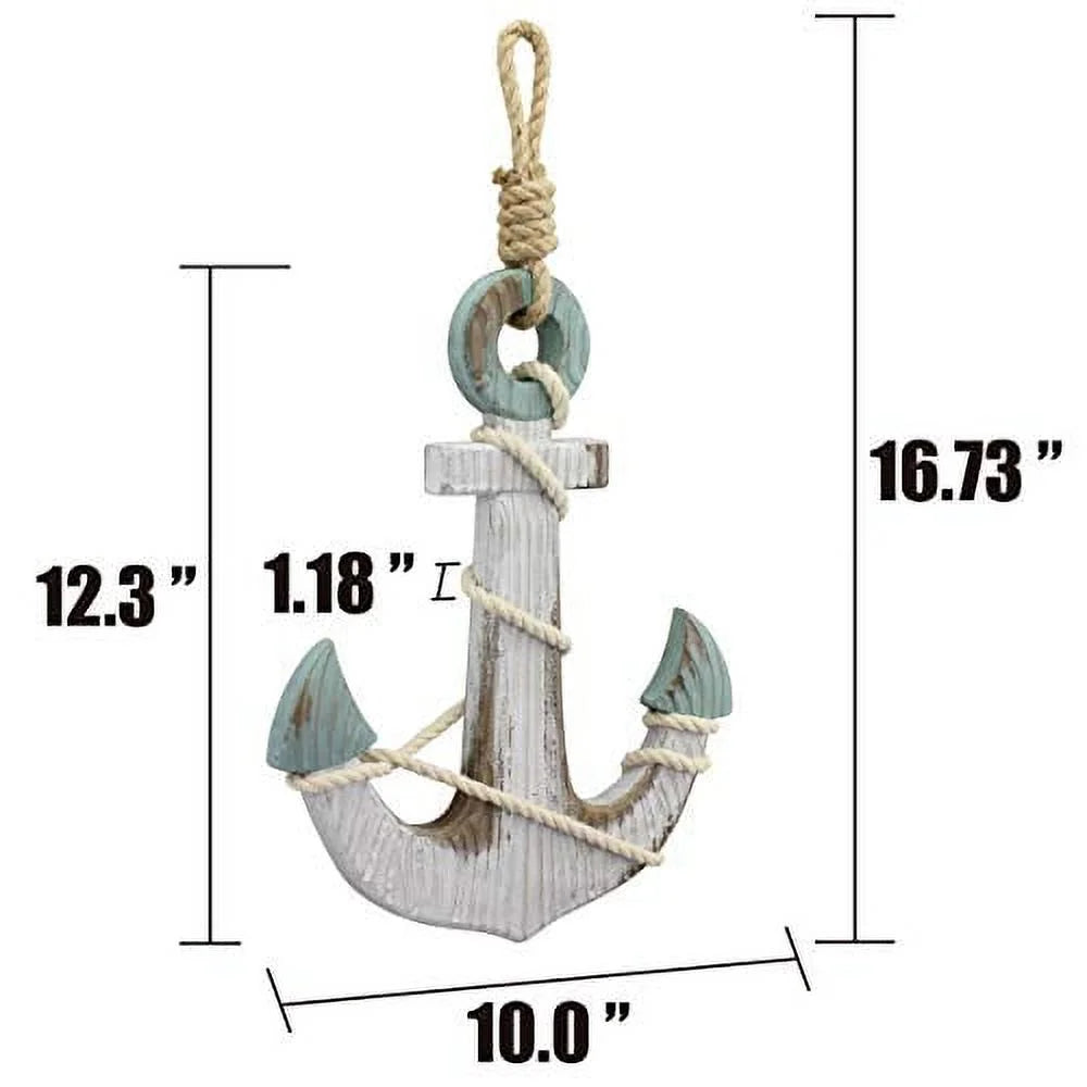 Hanging Wooden Anchor Coastal Wall Decor, Off White