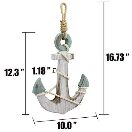 Hanging Wooden Anchor Coastal Wall Decor, Off White