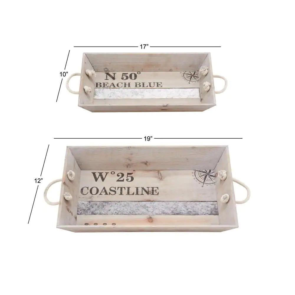White Wood Coastal Tray (Set of 2)