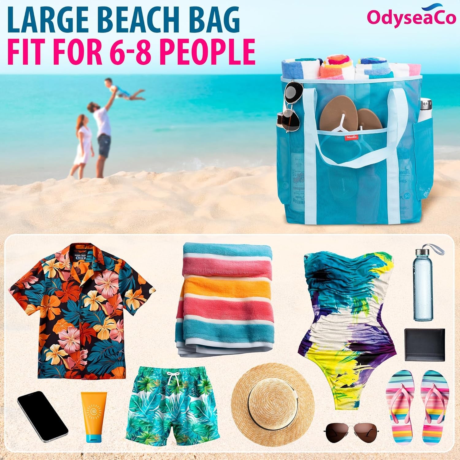 Large Mesh Beach Bag - Beach Tote Bags Waterproof Sandproof - Swim Tote for Pool