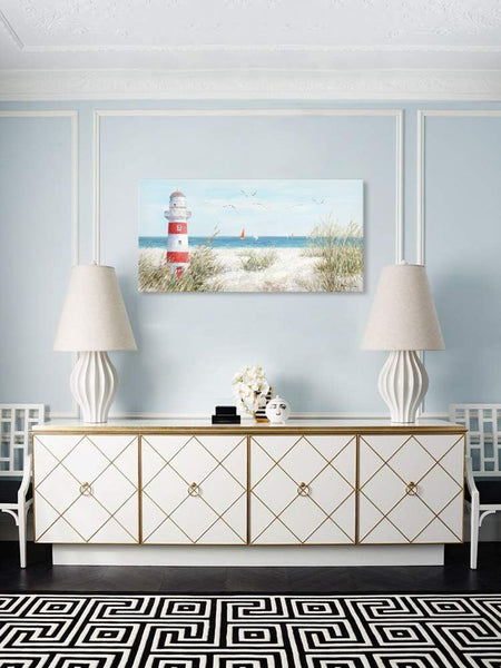 Lighthouse Canvas Wall Art for Home Bathroom Coastal Wall Lighthouse Art Seagull Themed Coastal Sailing Boat Wall Coastal Wall Decor Large Framed for Living Room Easy to Hang 40''X20''