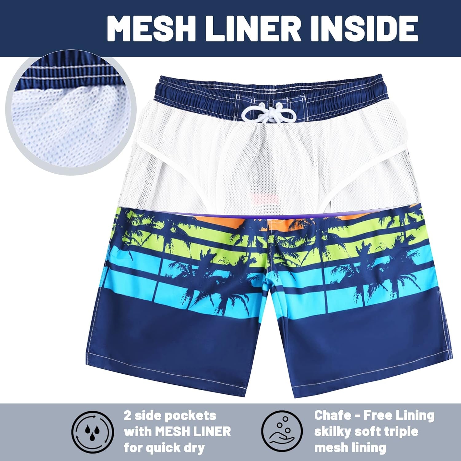 Men's Swim Trunks Long, Quick Dry, 9 Inches Inseam Bathing Suits with Mesh Lining