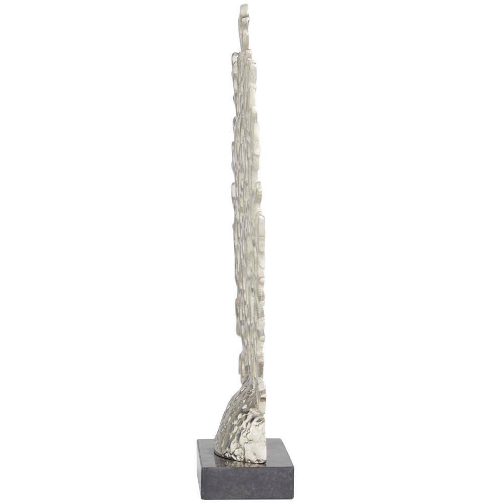 3 In. X 16 In. Silver Aluminum Coral Sculpture with Marble Base